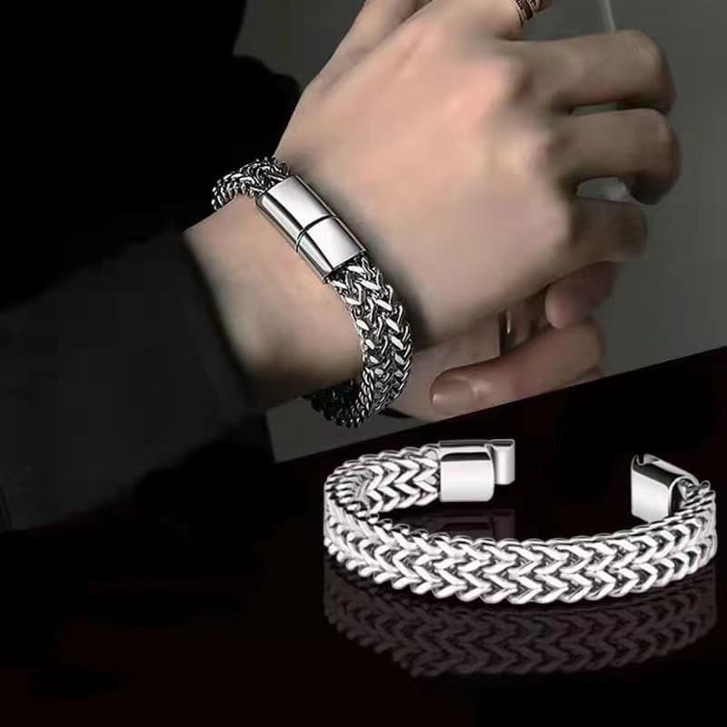 Hip-hop Stainless Steel Front And Back Men's Bracelet Simple Domineering Punk High-end Cuban Bracelet Tide