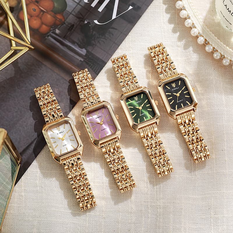Simple Square Women's Quartz Watch Fashion Steel Band Digital Display Timepiece