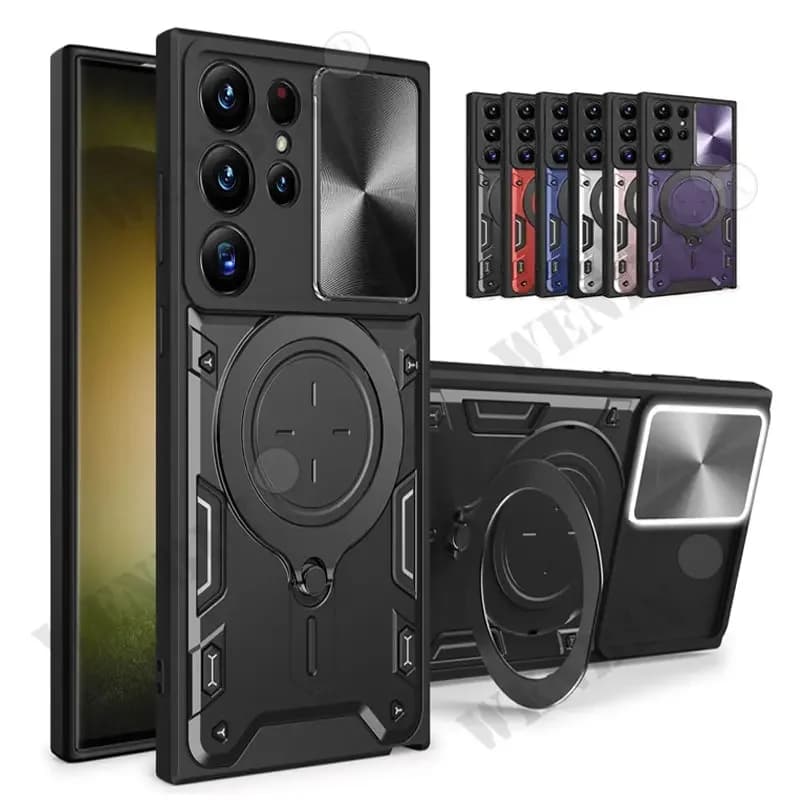 Case For Samsung S24 S23 S22 S21 Ultra Plus A55 A35 A15 A34 A14 Magnetic rotating sliding camera 360 Rotate Kickstand Case Cover