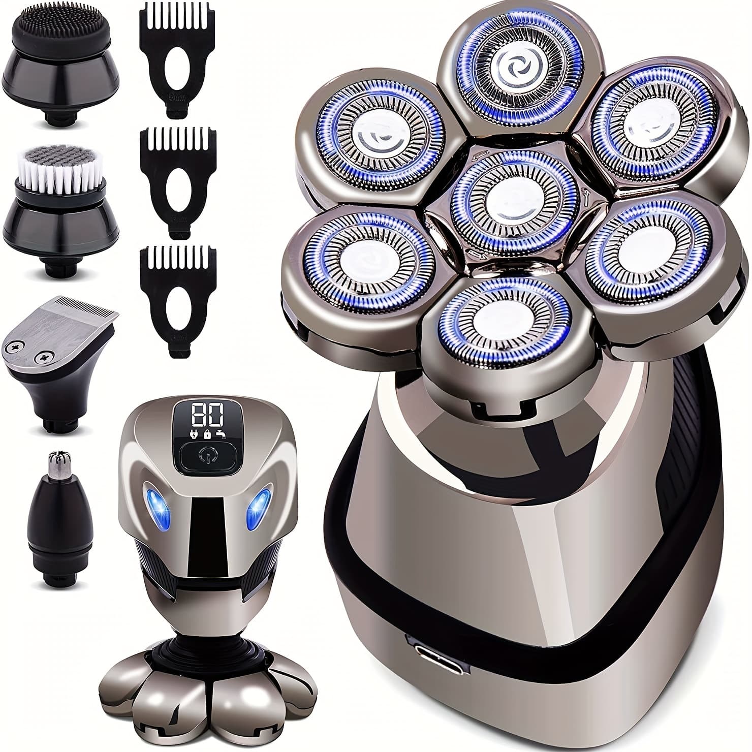 5-in-1 Rechargeable Electric Head Shaver For Men - Wet/Dry Bald Head Grooming Kit