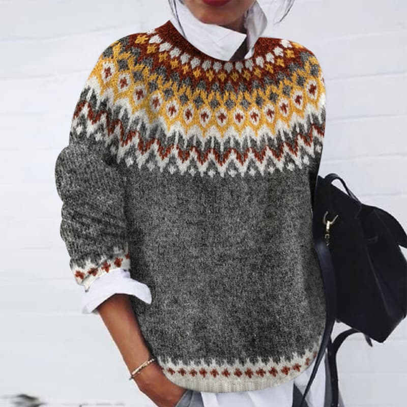 Women's Clothing pattern printing women's round neck soft feel sweater casual jacket knitted sweater sweater fashion