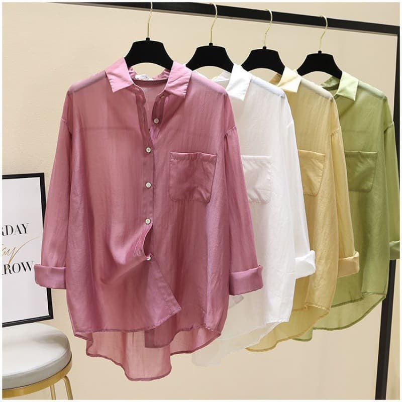 [Cotton Linen] Women's Versatile Temperament Sunscreen Shirt Thin Design Niche Long-sleeved Shirt