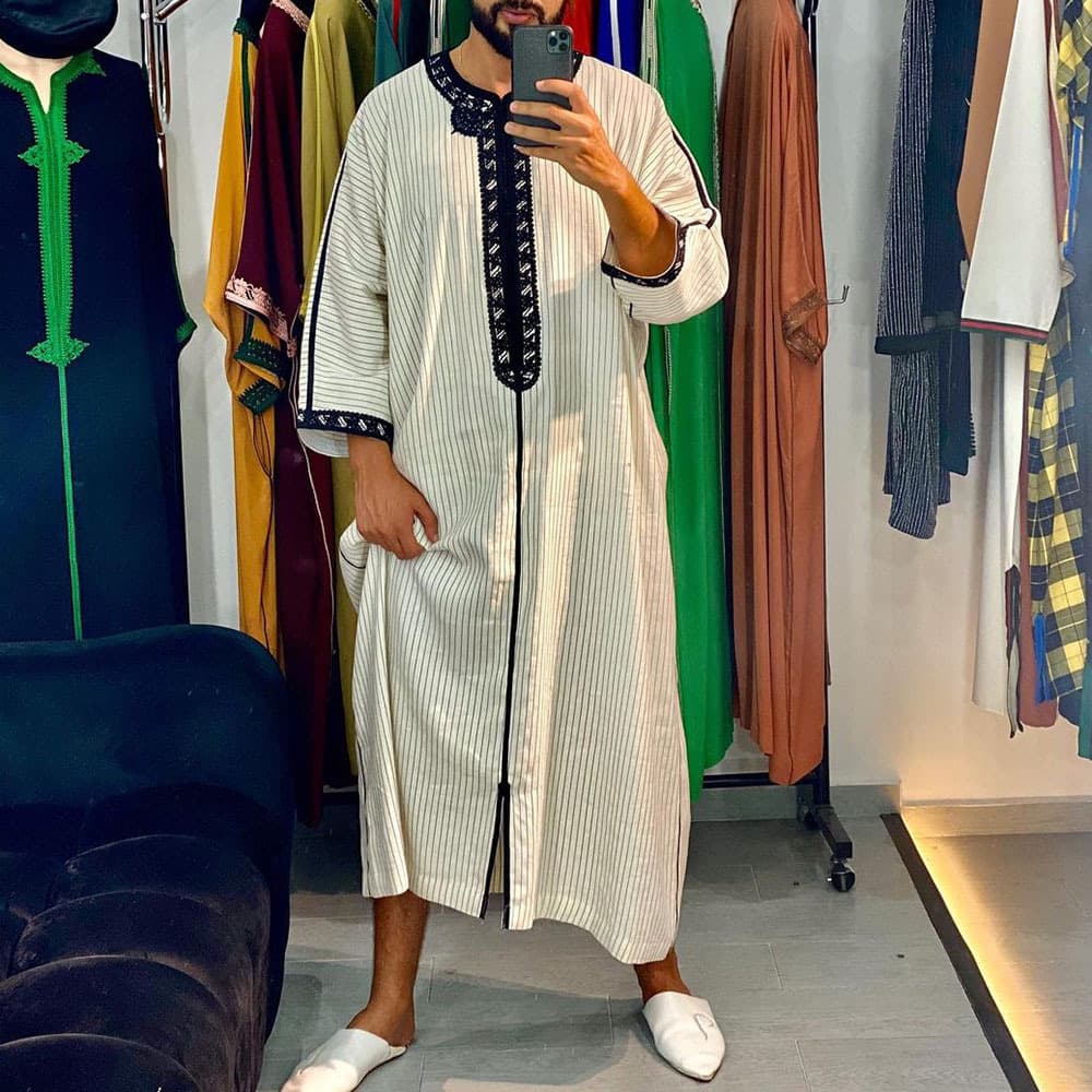 Men's Clothing Men's African Ethnic Style Long Embroidered Casual Muslim Robe