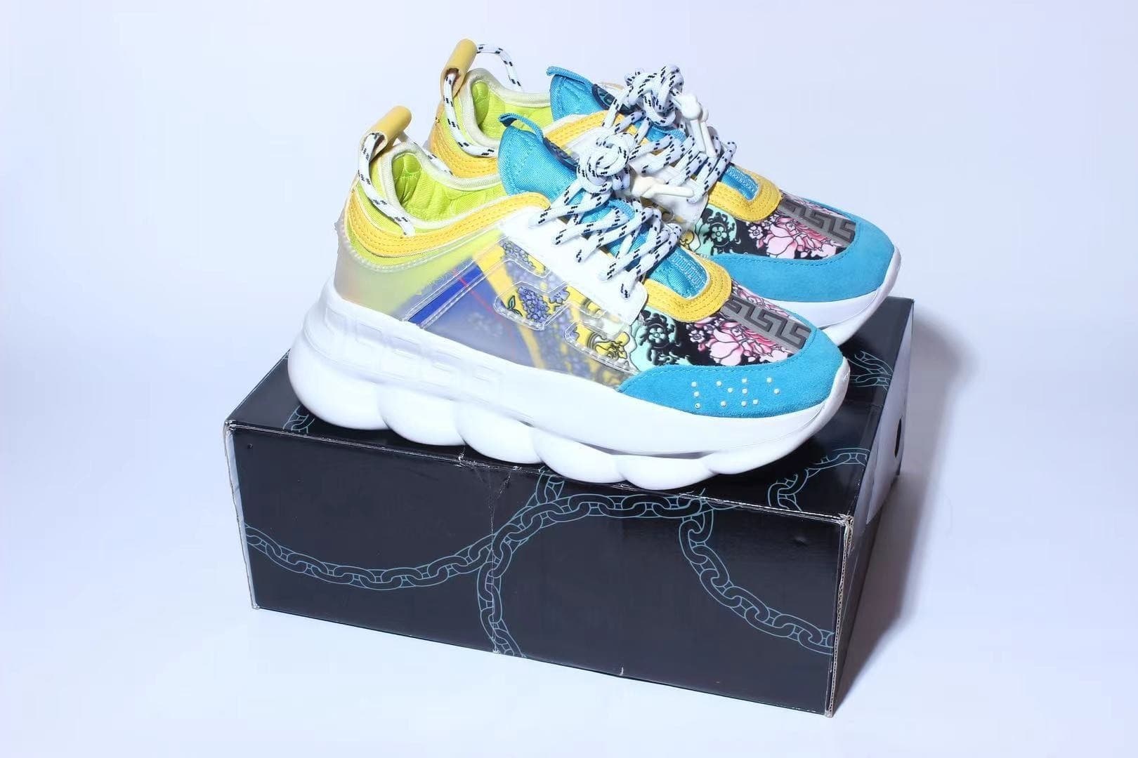 Chaussures de sport décontractées tendance Chain Reaction à tige basse, style rétro, polyvalentes, pour couples, semelle épaisse rehaussante et