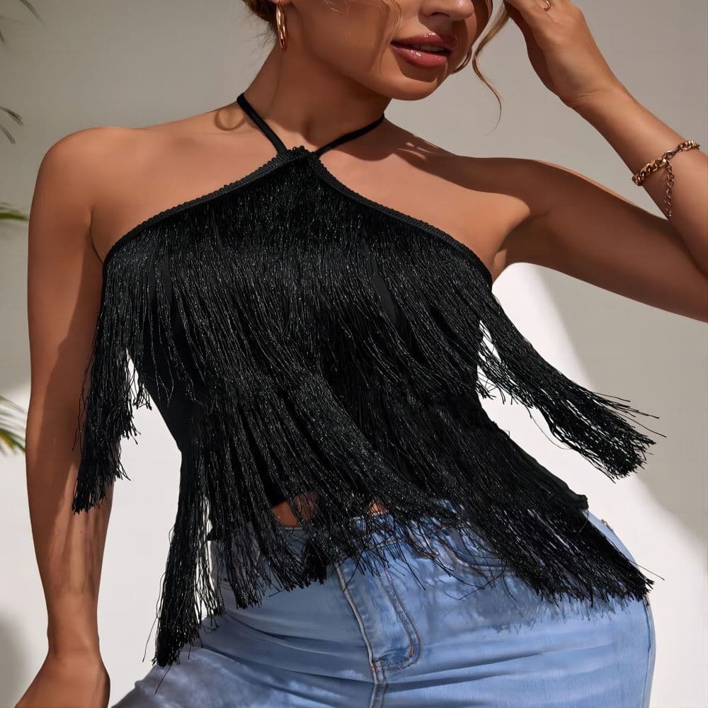 Women's fashion tassel sling halter neck top sexy hot girl female outer wear summer