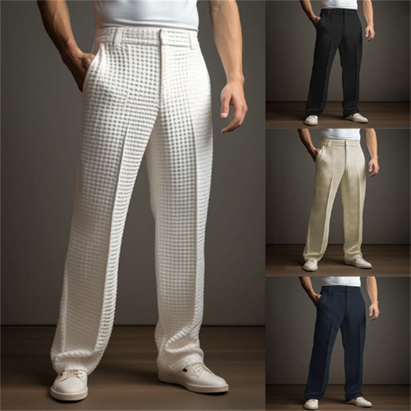 [UrbanWaffle] Men's Casual Pants - Textured Front Pocket | Relaxed Fit