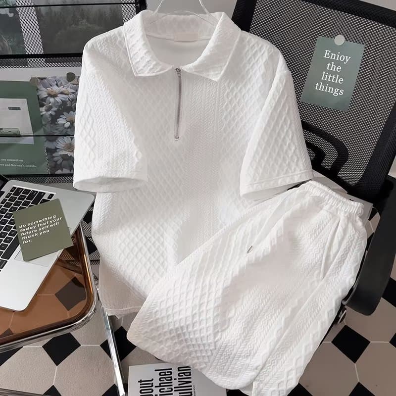 Polo Shirt Pattern Suit Men's Casual Set With Handsome Trendy Shorts Short Sleeved T Shirt Men's Summer Thin Style