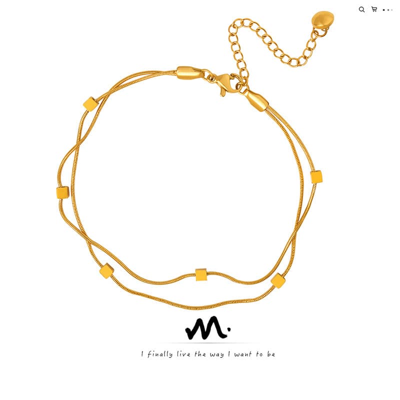 Minimalist Personality Original Design Light Luxury Temperament Square Double Layer Chain Fashion Anklet Titanium Steel