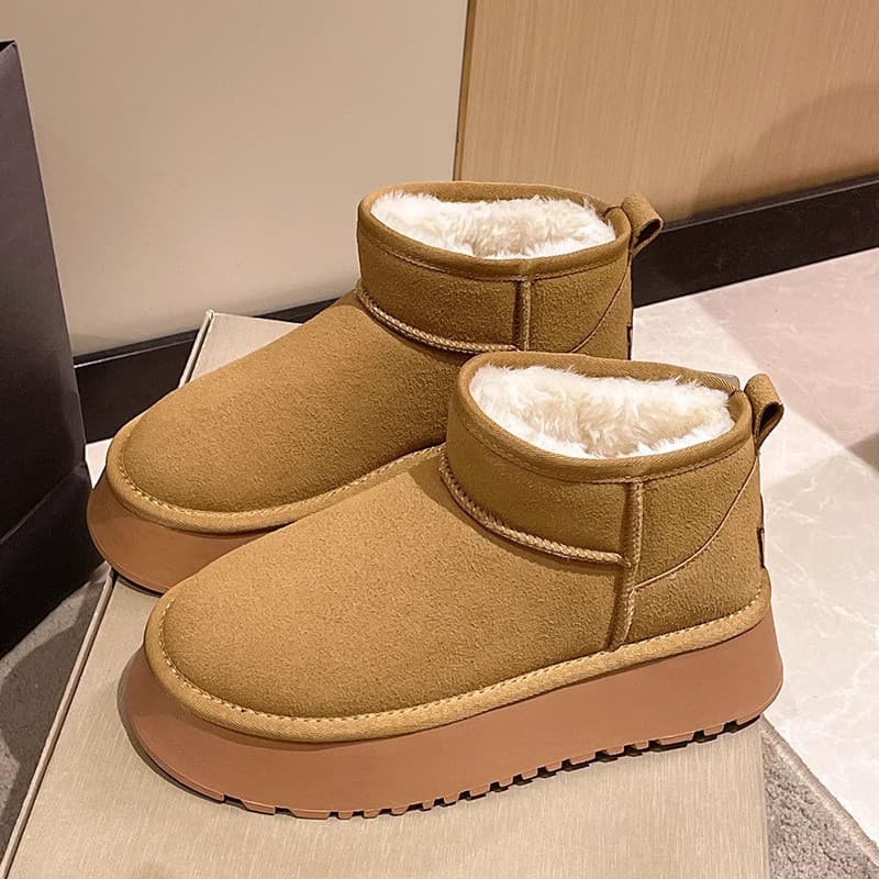 Muffin Platform Snow Boots Women's Winter New Waterproof Short Tube Heightening Cotton Shoes Warm Velvet Bread Shoes