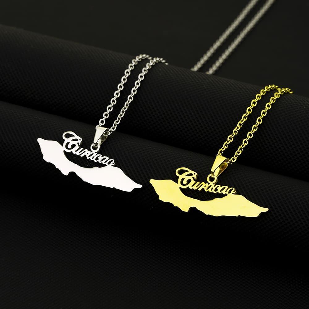 Hot Selling Letter Curacao Glaze Map Pendant Necklace Men's and Women's All-match Sweater Chain Sweater Accessories