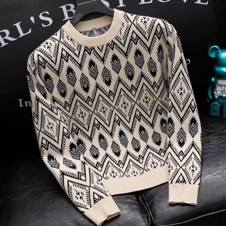 Men's Clothing fashion brand men's knitted sweaters autumn and winter jacquard slim men's sweaters cool inner wear personality pullover sweaters