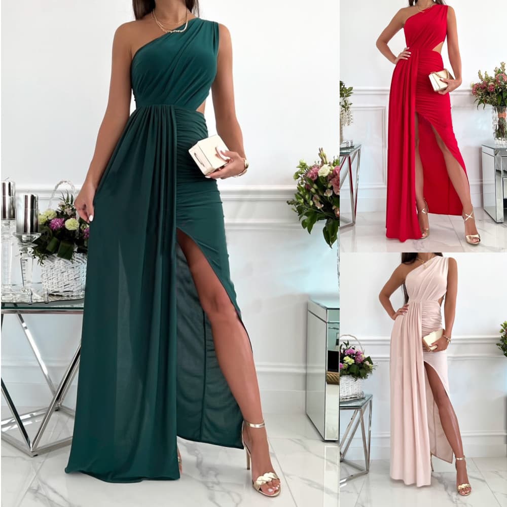 Women's Clothing Summer Sleeveless Off-shoulder Hollow Quality Slit Dress for Women