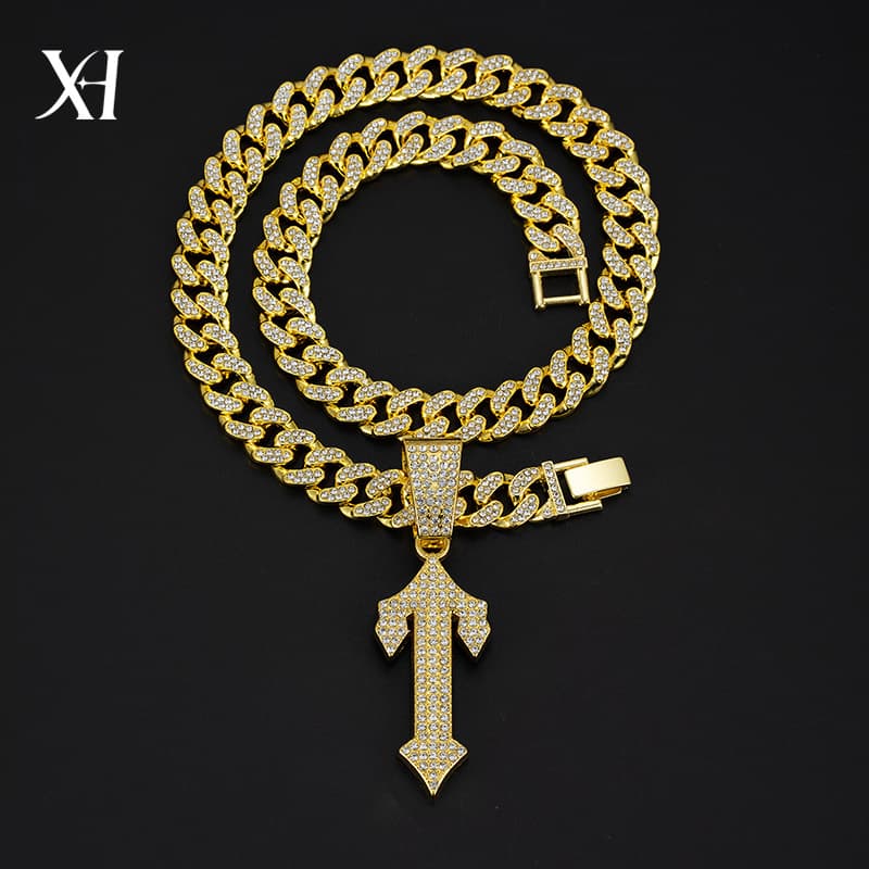 Hip Hop Style Cuban Necklace With Large Sword Alloy Full Diamond Pendant Trendy Men's Jewelry New Arrival