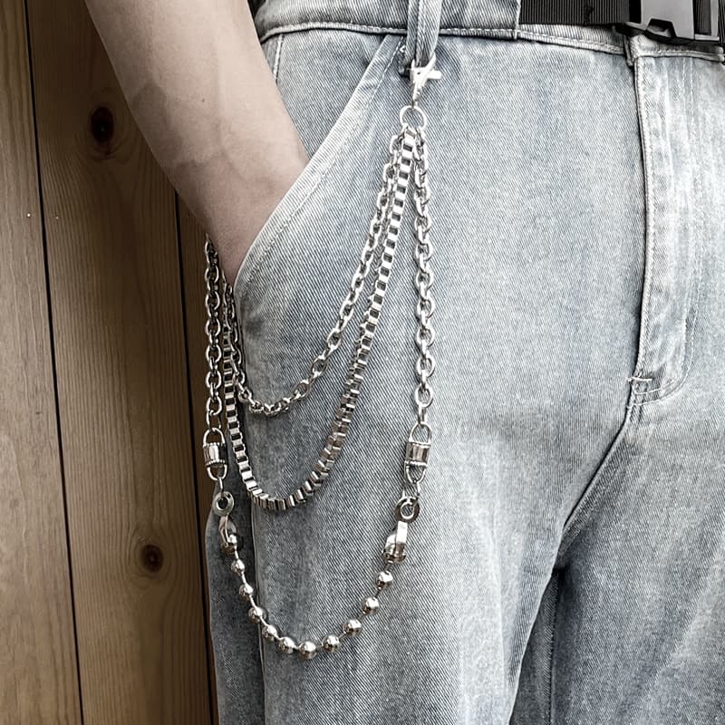 Men And Women's Jewelry Hip Hop Cool Trendy Round Bead Chain Double Buckle Decorative Chain Metal Chain High Street Versatile Youth Casual Pants Chain