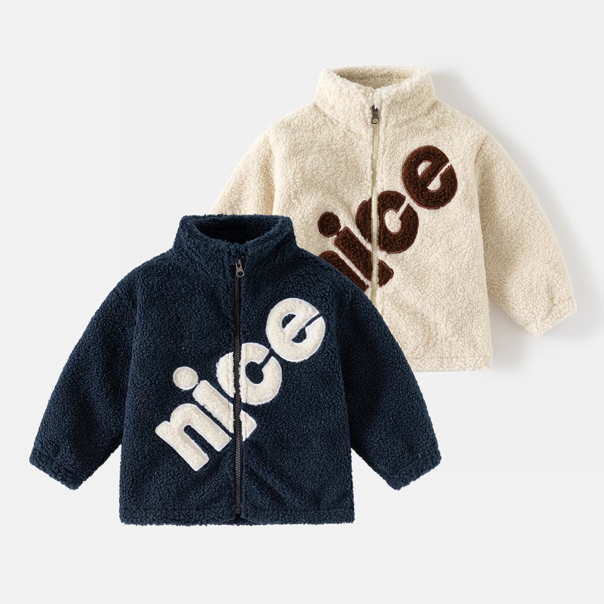XUANMU Children Clothing Fleece Warm Coat With Letter Print Infant Toddler Boy Girl Lovely Outdoor Windproof Plush Jacket XB098