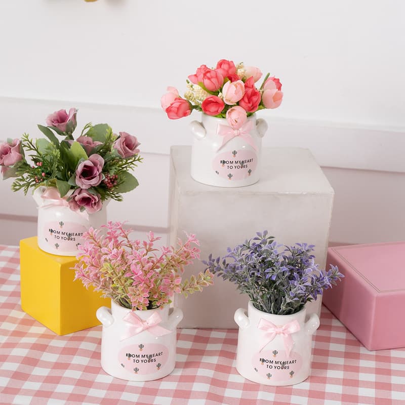 Zakka mini artificial flower succulent plant potted set ceramic flower pot car interior decoration ornaments wholesale