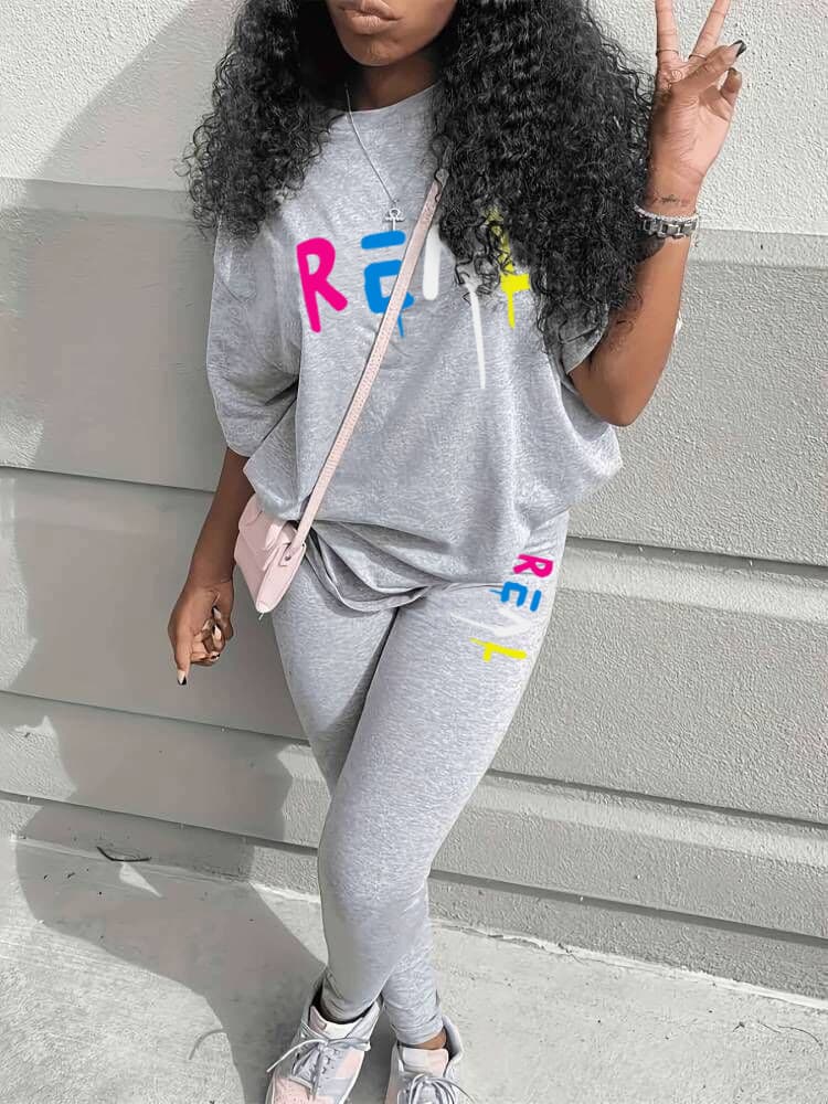 European and American Pure Color Women's Fashion Pants Set Two-piece Set