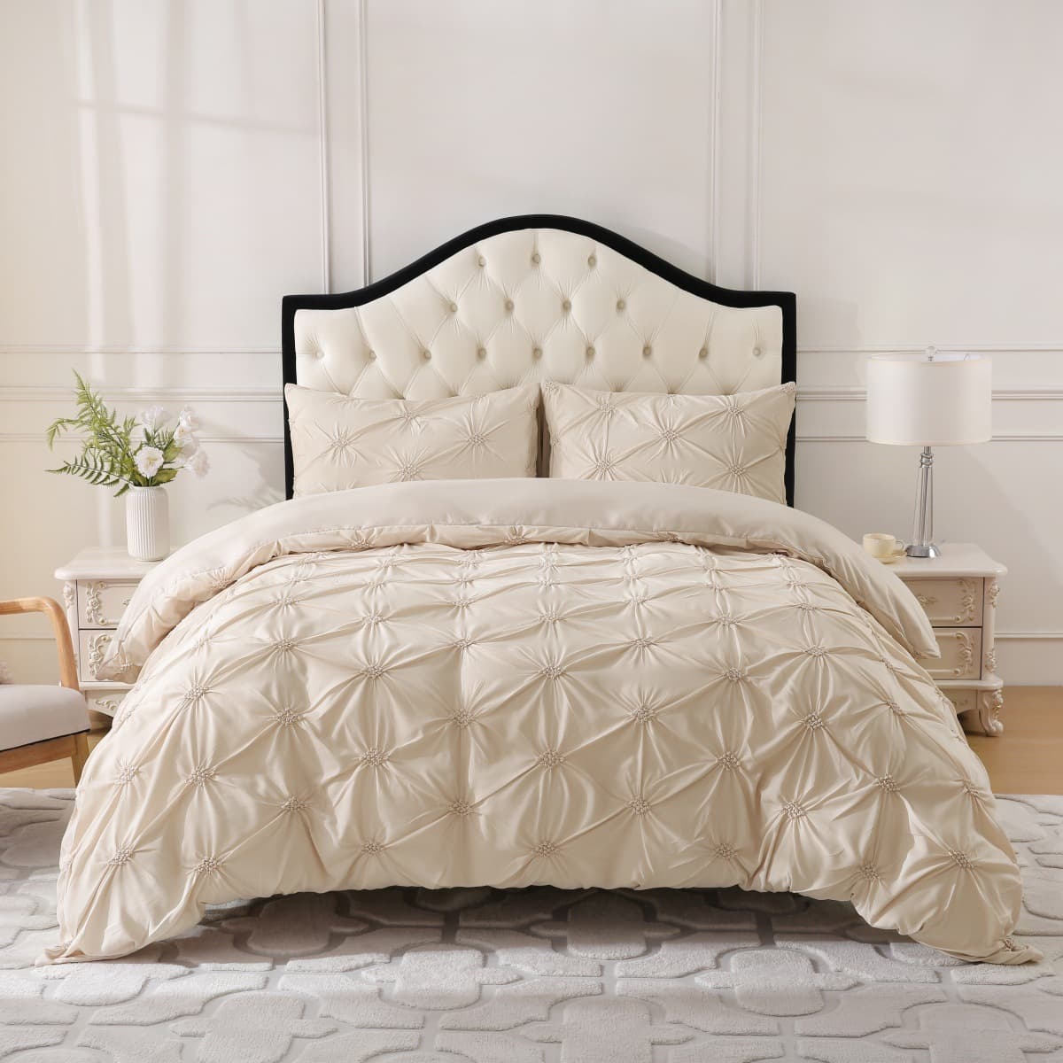 Pleated Jacquard Duvet Cover Set - Beige Wrinkle Textured Bedding 3-Piece With Pillowcases - Luxury Home Textile​