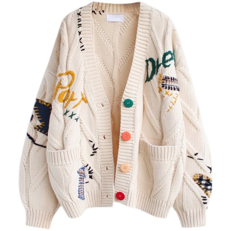 2022 Spring Women's Sweater Warm Knitted Sweater Jack Loose Pock Embroidery Fashion Knit Cardigan Jack Ladies