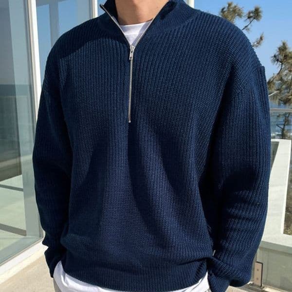Autumn half zipper knitted sweater men's Korean-style trendy handsome all-match stand collar sweater top loose coat
