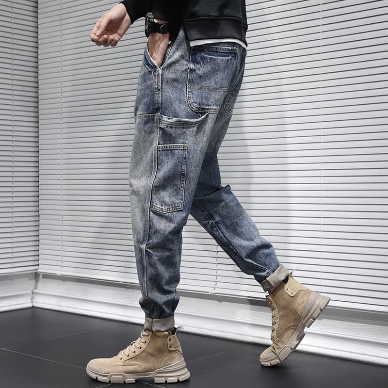 Men's Clothing Autumn And Winter Brand Workwear Jeans For Men Style Loose Large Size Retro Slim Harem Straight Pants