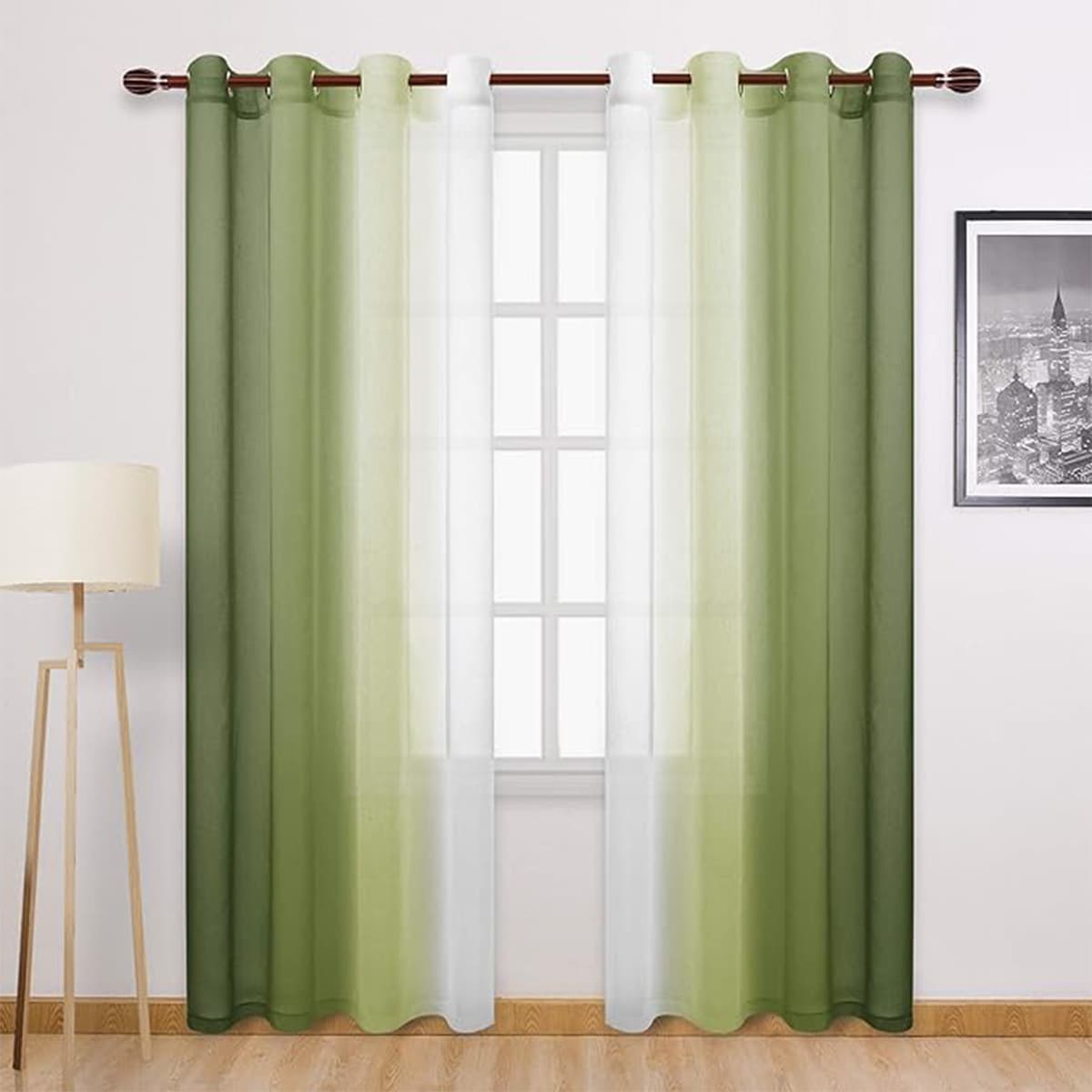 Full Color Printed Two Color Gradient Yarn Punched Finished Curtain Window Screen