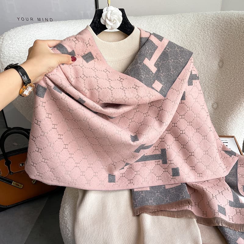 Écharpe en cachemire épais double face pour femme, haut de gamme, motif lettre H, légère, luxueuse, tendance, idéale pour l'automne et l'hiver