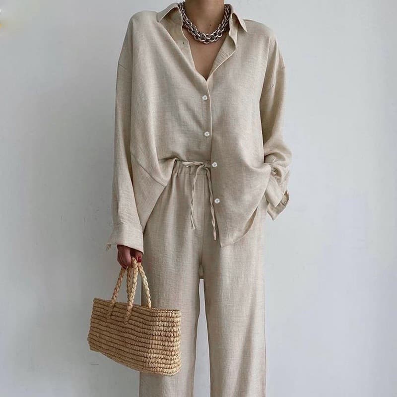 Temperament Lapel Long-sleeved Shirt Lace-up Pants Fashion Casual Suit