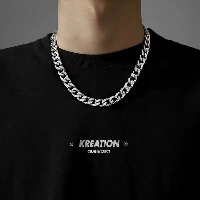 Titanium Steel Non-Fading Thick Cuban Link Necklace Men's Trendy Brand European And American Hip Hop Simple Sweatshirt
