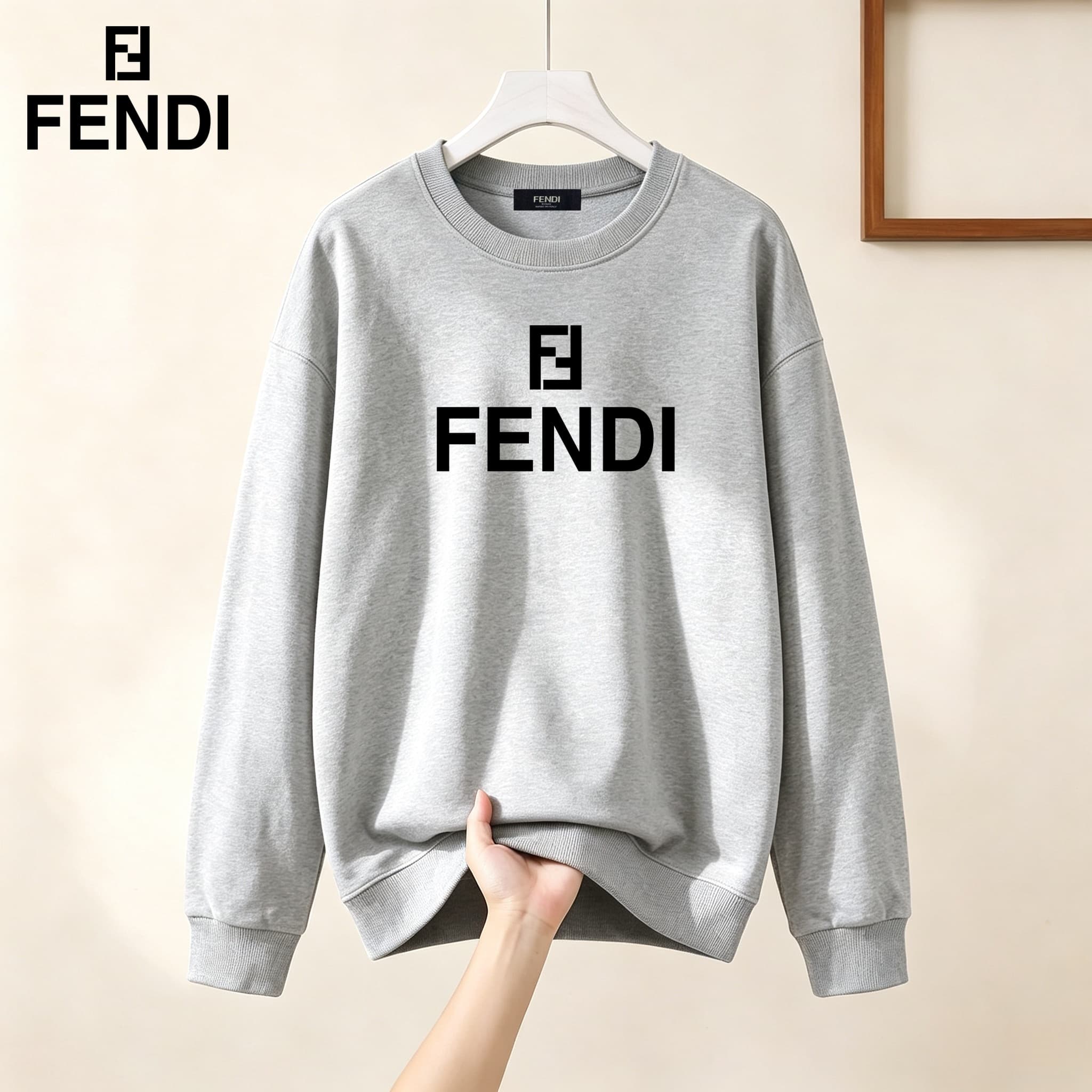 Sweat-shirt homme à col rond et manches longues avec logo FF et imprimé lettres noirs
