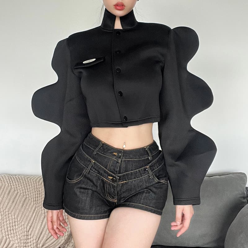 Western Style 2026 New Autumn & Winter Women's Coat, Fashionable Stand Collar Single-Breasted Creative Lantern Sleeve Outerwear Jacket