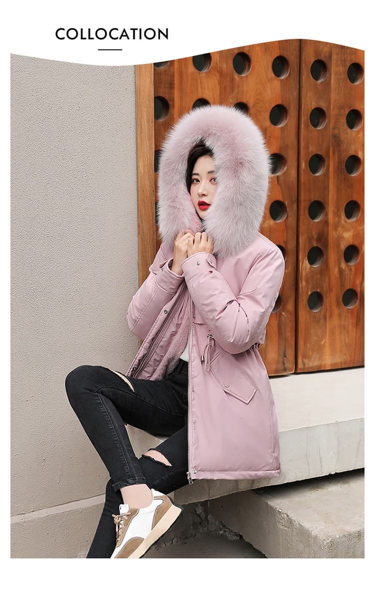 Veste d'hiver matelassée en coton avec col en fourrure pour femme