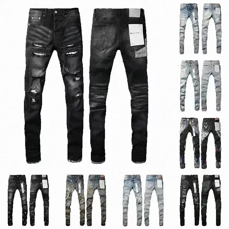 Mens Trousers Purples Jeans Denim Designer Jeans Men Black Pants High-end Quality Straight Retro Ripped Biker Jean Slim