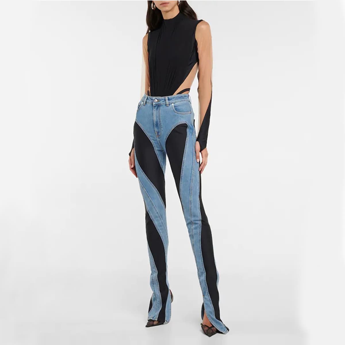 Niche Design Deconstruction Style Contrast Color Jeans For Women Sexy Hot Girl Slim Long Legs High Waist Trousers