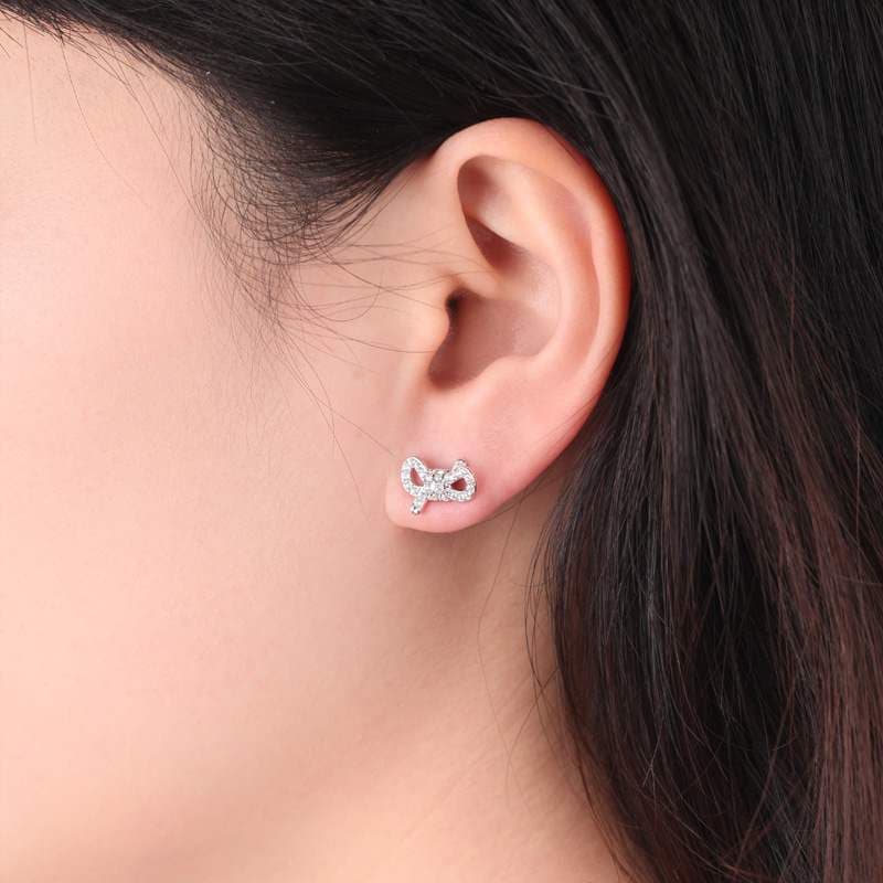 Silver Bow Earrings For Women Crystal Earrings Stud Earring