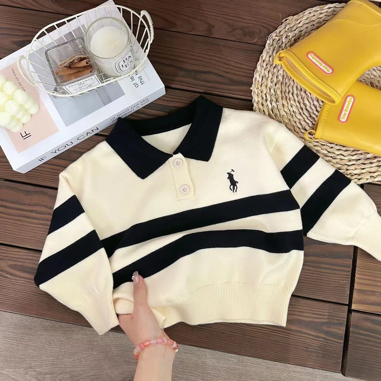 Pull rayé à revers pour enfants Mother&Kids, pull décontracté, polo pour garçons et filles