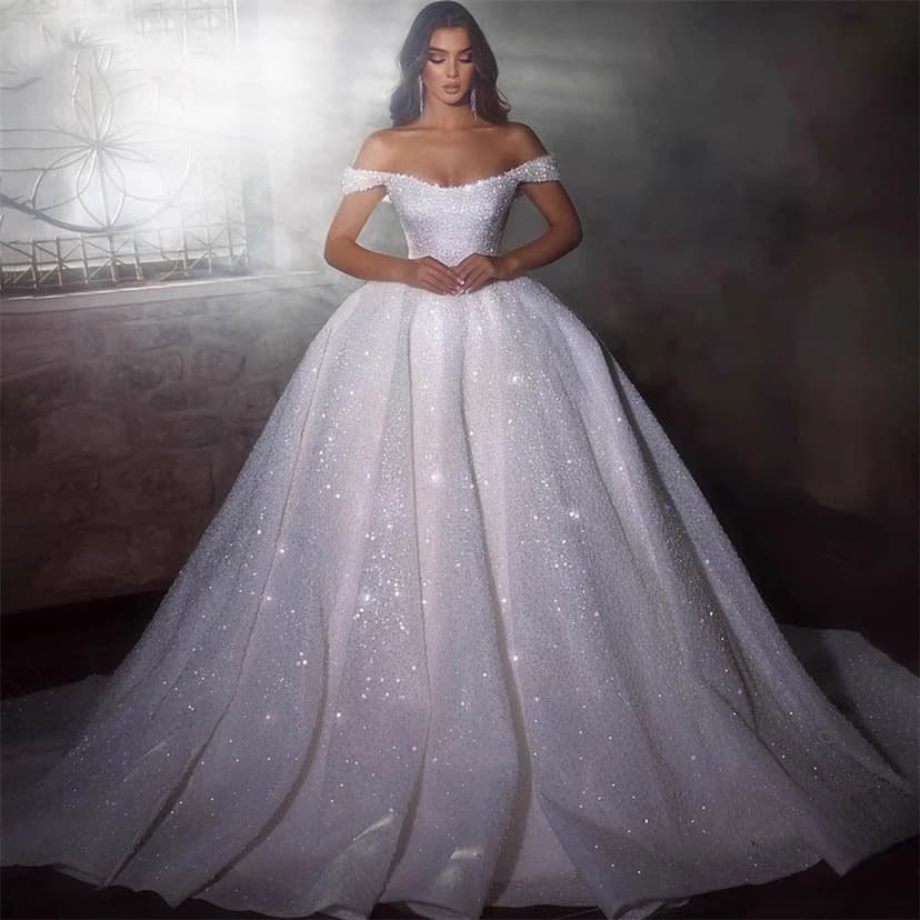 Elegant Off-Shoulder Wedding Dress With Lace Detailing, High Waist, And Princess Silhouette For Brides – Long Sleeve, Floor-Length Gown
