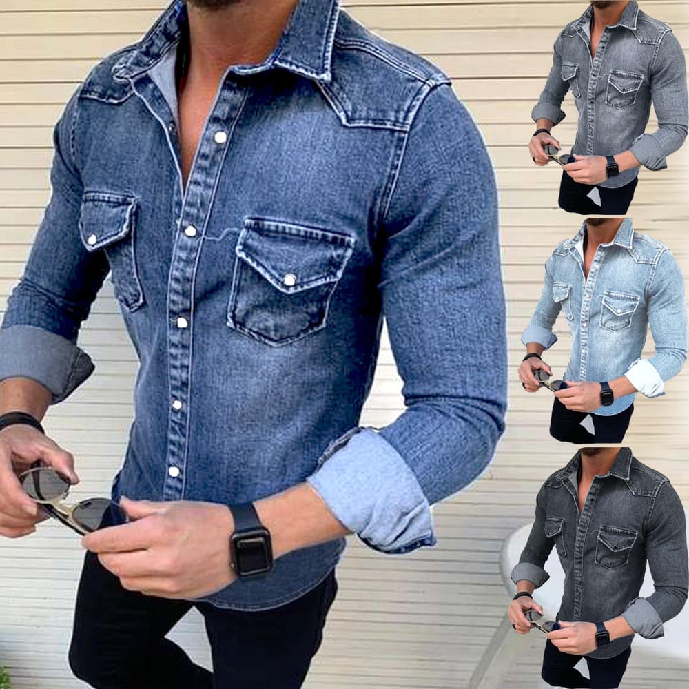 Wholesale foreign trade new men's clothing Korean style denim clothes washed men's slim casual long-sleeved denim shirt jacket for men
