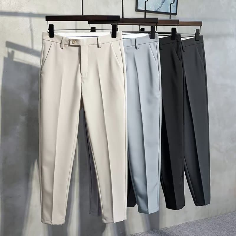 Koshi Pants Men's Summer Slim Straight 9 Cropped Pants Business Casual Small Foot Trousers Loose Drape Suit Pants