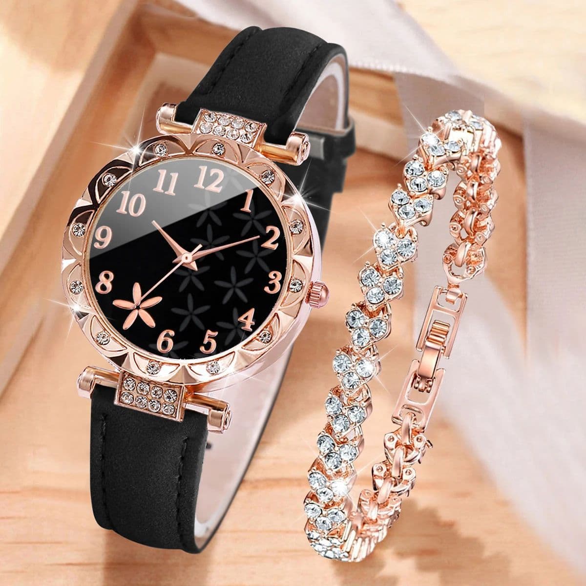 hot selling women's black starfish pattern dial women's watch ins style fashion women's quartz watch + bracelet women