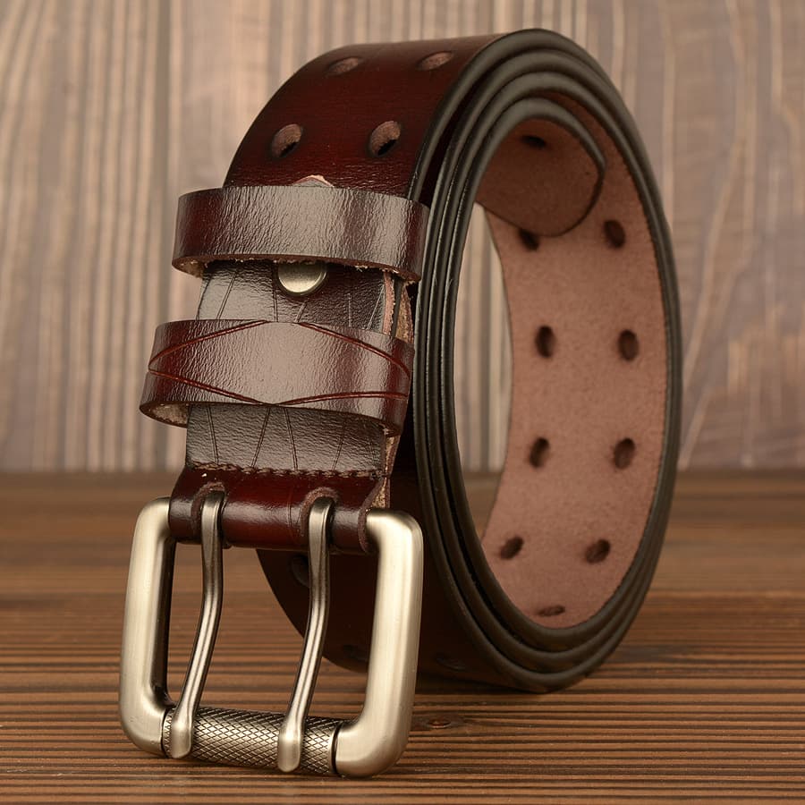 Factory special wholesale new double pin buckle men's belt cowhide personality belt men's casual jeans belt