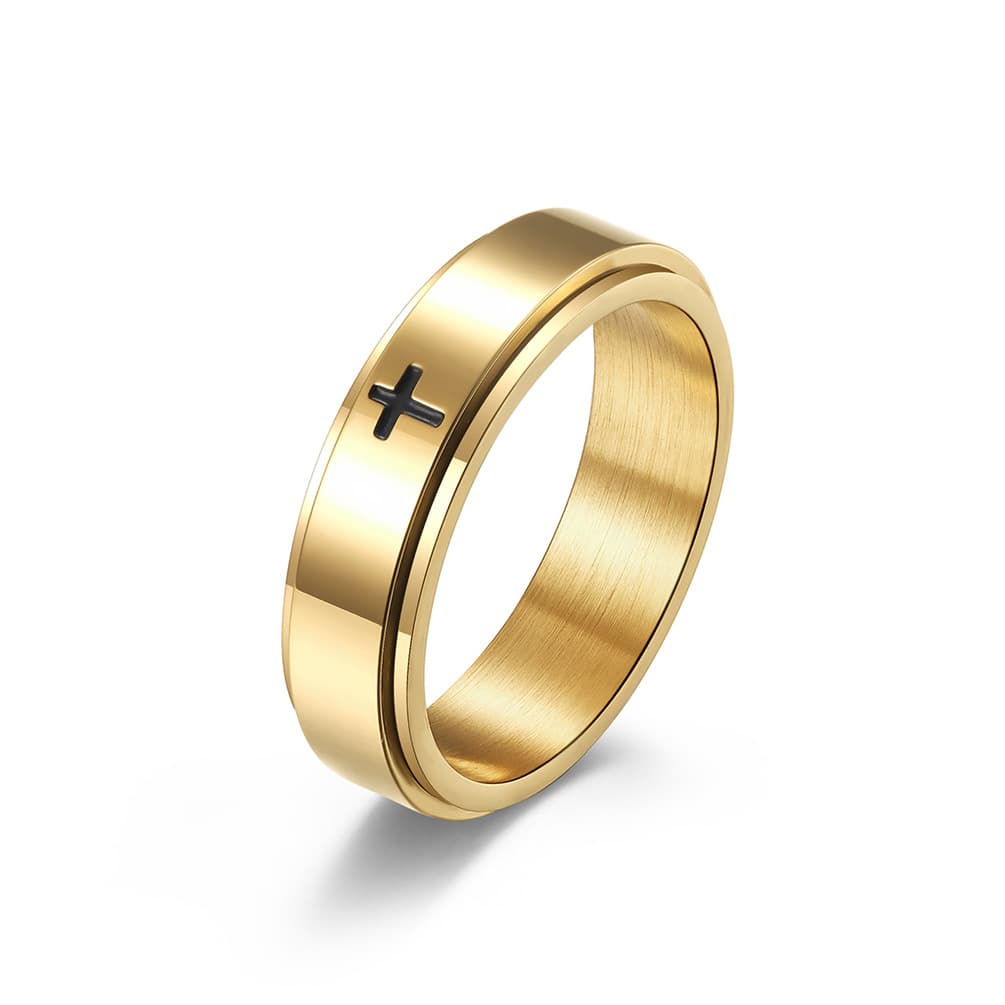 Men's Jewelry Simple Cross Rotatable Decompression Stainless Steel Ring To Relieve Anxiety Titanium Steel Hand Jewelry