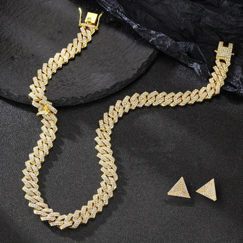 New street style Cuban chain earrings alloy men's suits niche hip hop jewelry accessories