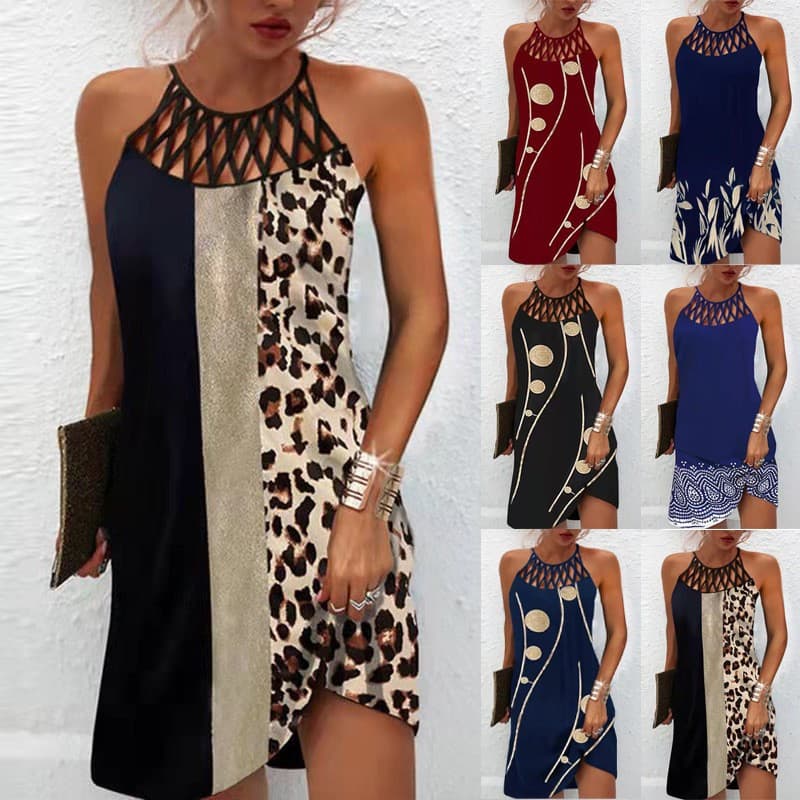 Women’s Clothing Positioning Printed Mesh Belt Sleeveless Casual Dress For Women
