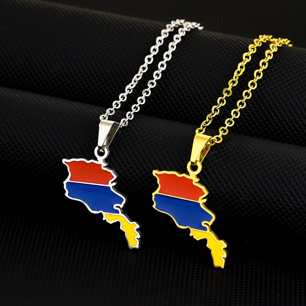stainless steel Armenia map flag necklace women's all-match metal sweater chain niche jewelry