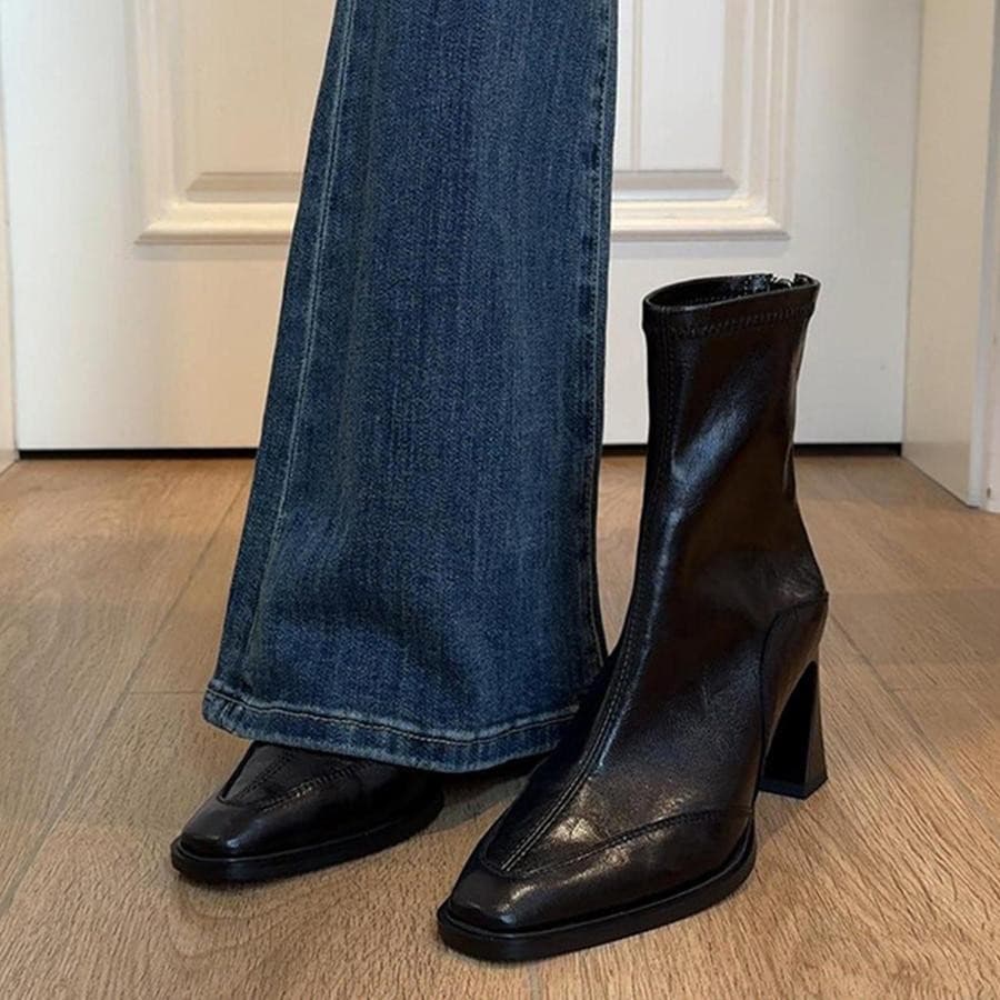 Lancui Edition~ High Ankle For Women 2025 Autumn Winter New Black French Style Chunky Heel Stretch Slim Martin Boots
