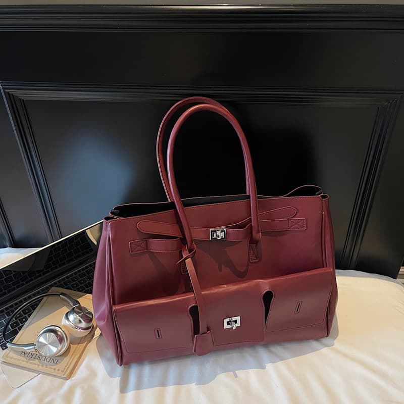 Women's Large Faux Suede Tote Bag, Vintage Brown Shoulder Handbag With Multi-Pockets, For Work Travel Daily Use