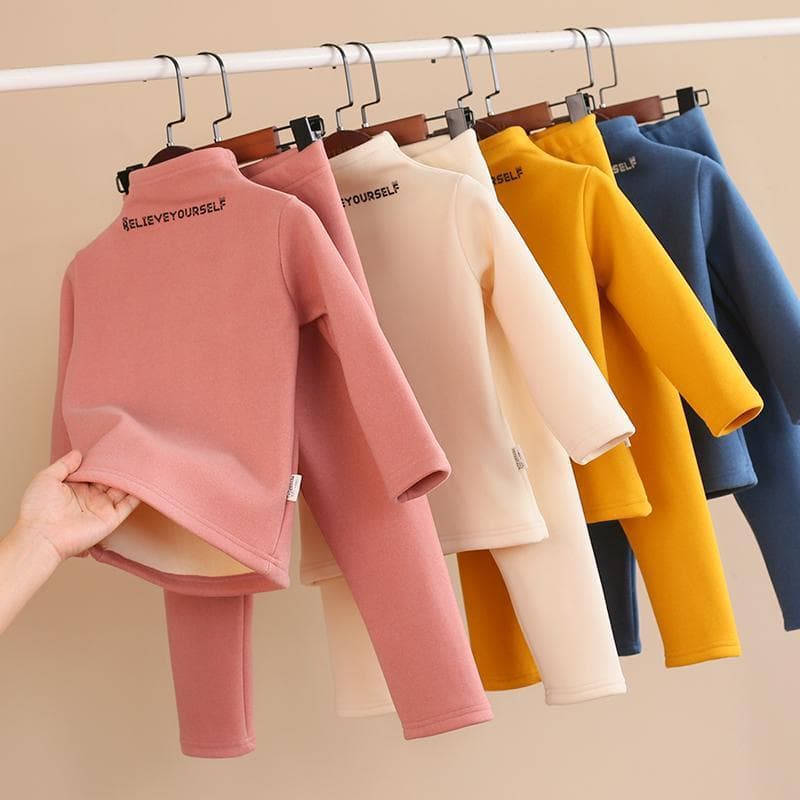 Kid's Clothing Children's plush and thickened high collar bottoming shirt suit for boys and girls in winter warm autumn trousers underwear suit