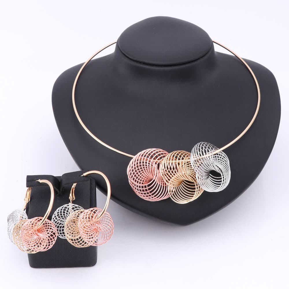 Fashion Dubai Gold Color Nigerian Wedding African Beads Earrings Necklace Bridal Party Accessories Jewelry Set