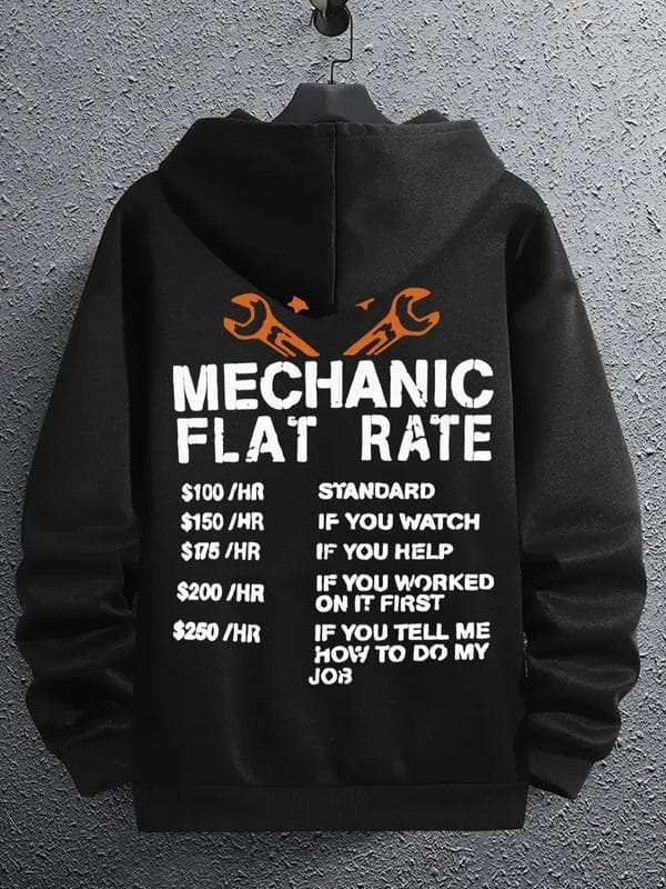 2026 Men's Mechanic Flat Rate Hoodie, Regular Fit Casual Letter Print Pocket Drop Shoulder Long Sleeve Hooded Sweatshirt, Men's Spring & Fall Clothes